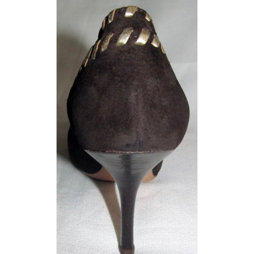 GUCCI Brown Suede Tassel Loafer Gold Stitch Heel Pumps Shoes Womens Size 6B 6 B - Picture 6 of 15